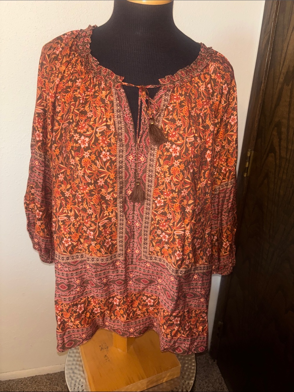 Rose & Olive Floral Boho Tunic in Rust and Brown Size 1X NWT